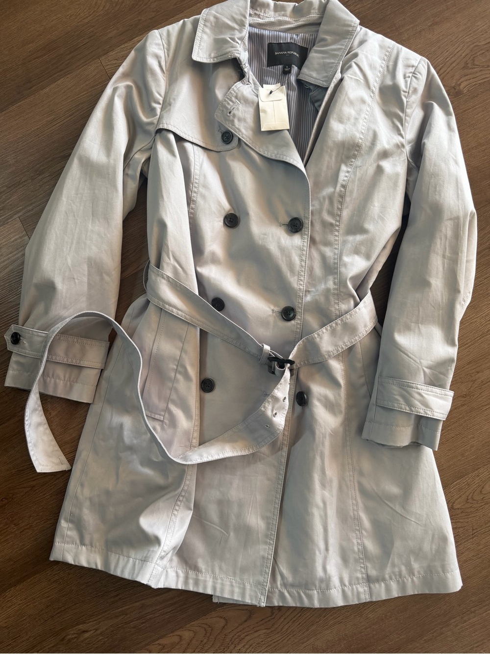 NWT Banana Republic Light Gray Double-Breasted Trench Coat Sz L